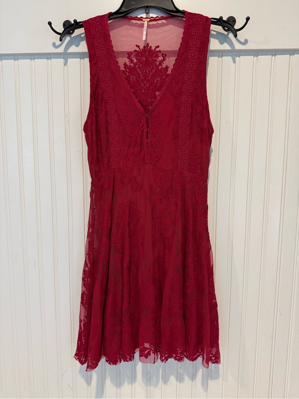 Free People Lace V-Neck Women's Dress in Deep Red